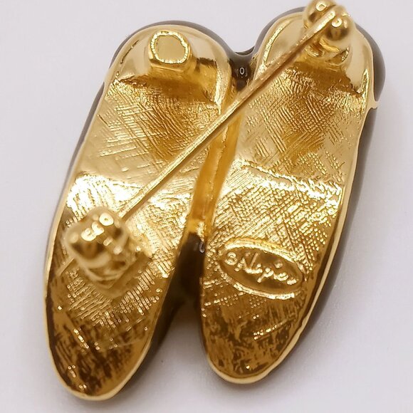 Vintage Napier Brooch Gold Tone Black Ballet Slippers Shoes Lapel Pin - Picture 3 of 9